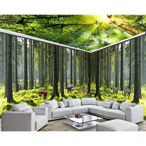 Beibehang papel de parede Custom wallpaper fresh natural forest big tree animal whole house background wall 3d wallpaper