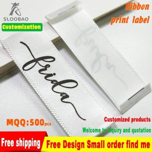Custom single satin ribbon fabric print sewing tags for cloth label custom logo printed clothing tags free shipping