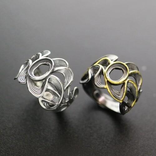 6x8mm oval bezel antiqued style solid 925 sterling silver adjustable cloud ring settings DIY supplies 1224016