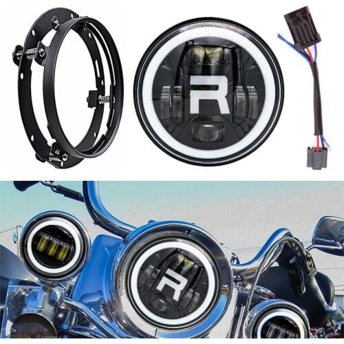 For Motorcycle 7" Led Projector Motor Headlight + 4 1/2 Passing Lights For Touring Electra Glide Black 7 Inch Led Headlamp