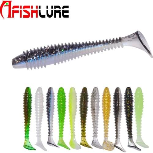 AR47 AfishlureT Tail Soft Fishing Lure 70mm 2.9g 12pcs SwimBait Paddle Tail Worm Fishing Bait Small T Tail Soft Bionic Grub Bait
