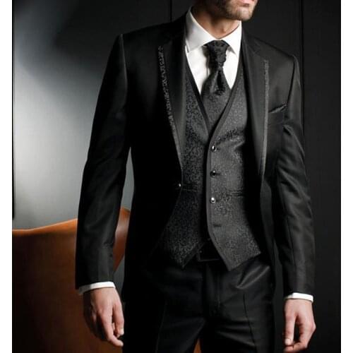 Floral Slim Fit Wedding Tuxedo for Groom 3 Piece Man Fashion Suits Jacket Waistcoat with Pants Notched Lapel Male Costume Coat