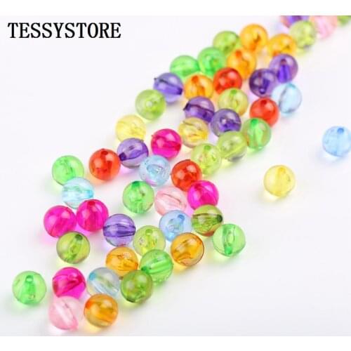 6mm/8mm/10mm Transparent Acrylic Round Beads Colored Plastic Spacer Beads For Jewelry Making Bracelet Handmade DIY Accessories