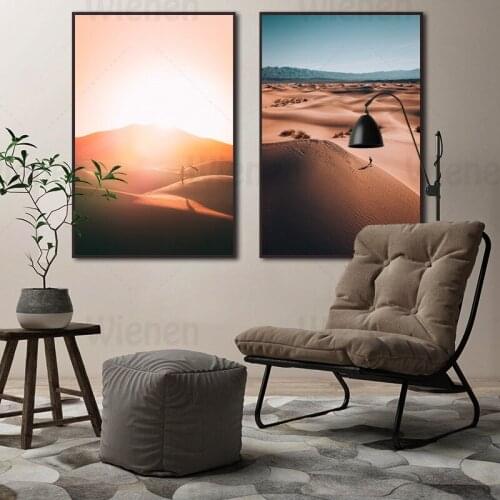 Desert Sunset & Blue Sky Natural Landscape Canvas Painting Mural Picture Poster and Printing Living Room Wall Mural Home Decor