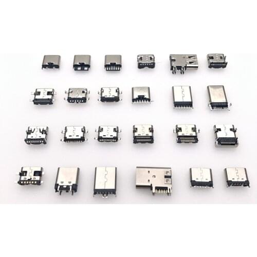 24 Models Micro USB Type C Connector DIY Set Female Male Charging Dock Port Plug Type-C 6p16p24p Socket jack for Xiaomi Huawei