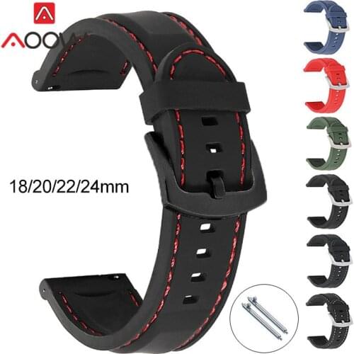 18mm 20mm 22mm 24mm Silicone Sport Strap Waterproof Men Replacement Band for Samsung Active2 Huawei Watch GT 2 46mm Amazfit GTR