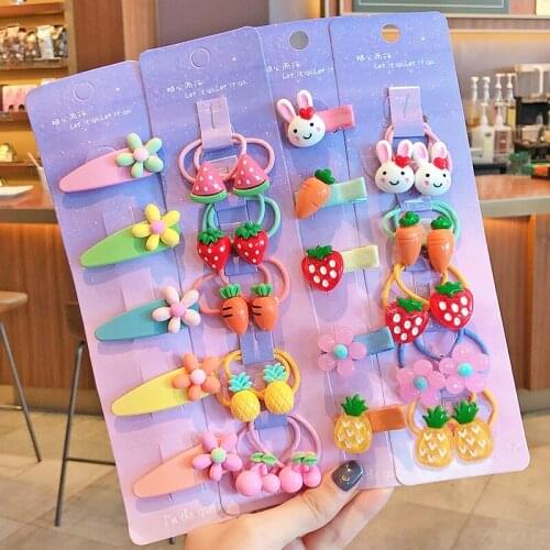 15 Pcs/Set Children Cute Cartoon Flower Fruit Scrunchies Rubber Bands Hairpins Baby Girls Sweet Hair Clips Kids Hair Accessoreis