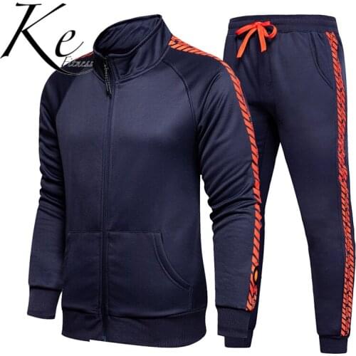 KE 2020 new sports suit youth male fashion string polyester racing suit retro loose black blue tracksuit men sports set men