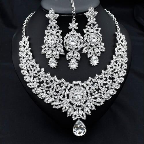 C30 Wedding Bride Forehead Chain Necklace Earrings Set Dubai Jewelery Set Gifts for Women Indian African Bracelet Accessories