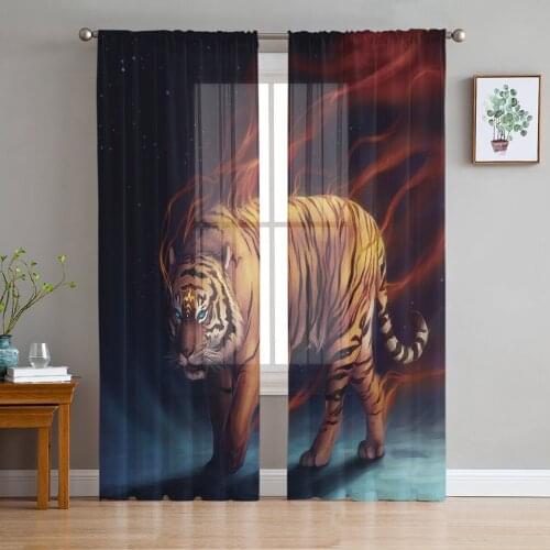 Tiger Window Curtains Bedroom Modern Drape Sheer Tulle Valances Living Room Kitchen Voile Curtain