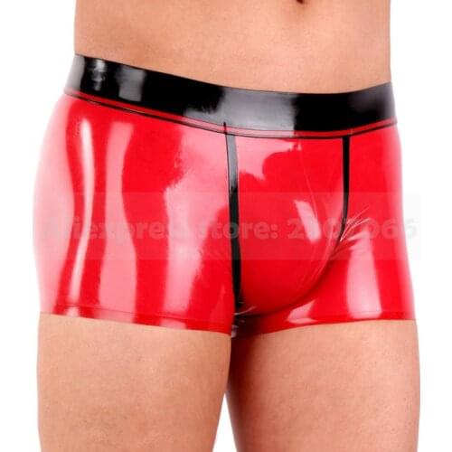 Sexy Latex Mans Boxer Red and Black Trims Shorts Underwear Male Rubber Boy Shorts RPM129
