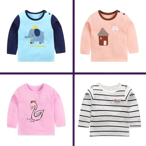 Boys Spring Autumn Childrens Long-sleeved T-shirt Pure Cotton Baby Blouse Girls Undershirt