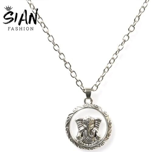 Vintage Ganesha Buddha Elephant Necklace Round Pattern Zinc Alloy Pendant Handmade Charm Accessories for Men Women Jewelry Gifts