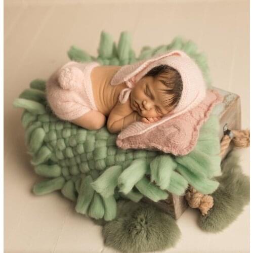 Knitted Crochet Blanket Mat Baby Newborn Blanket Photo Prop Newborn Baby Photography Props Accessories Thick wool woven square d