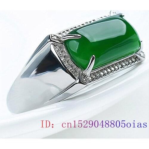 Green Jade Ring Gifts Chalcedony Gemstone Crystal Jewelry Charm Amulet Fashion Women Natural 925 Silver Zircon Men