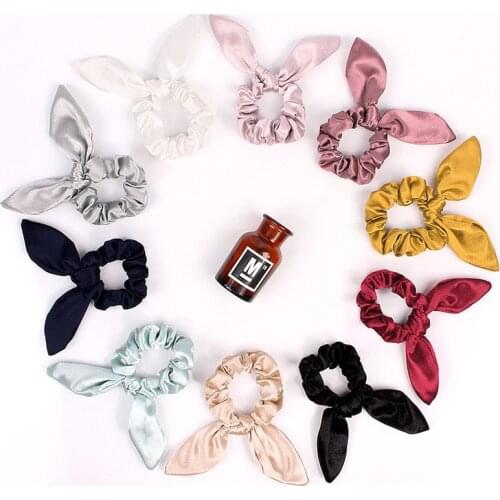 Women Bow Head Rope Hair Accessories Headwear for Girls Simple Solid Color Rabbit Ears Satin Hair Ring Elastic Hair Ring