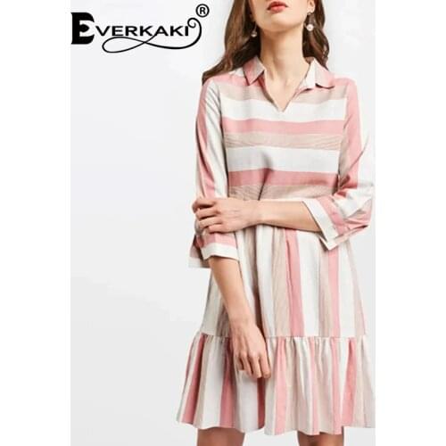 Everkaki Striped Print Short Shirtdress Women Summer Beach 2021 Cotton Oversize Elegant Boho Mini Shirt Dress Female Clothes New