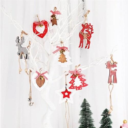 1PCS Wood Christmas Tree Ornament Elk Xmas Tree Star Heart Xmas Hanging Decoration Chirstmas Tree Hanging Pendants