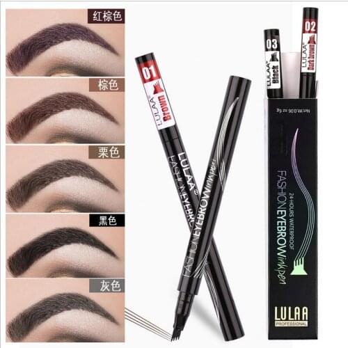 2pcs Natural Microblading Eyebrow Tattoo Pen 4 Fork Tips Fine Sketch Waterproof Liquid Eyebrow Pencil Cosmetics T0334L