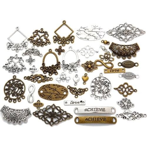 20pcs 2 color Plated Multi-Styles Vintage Flower Retro Connector Charm Pendant DIY Necklace Jewelry Findings Accessories