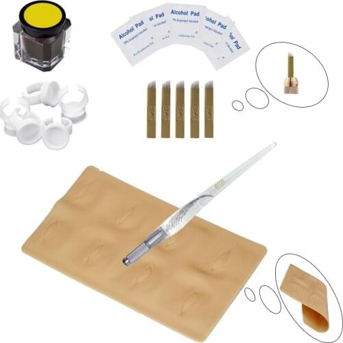 3D Eyebrow Tattoo Manual Pen + Ink + 5pcs Needle + Ring Cups + Practice Skin Tattoo Pen Practice Set