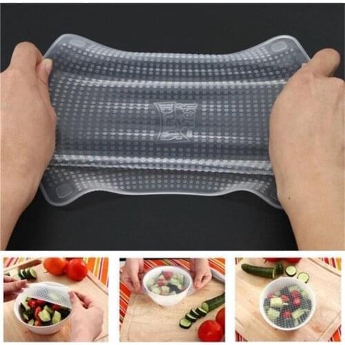 4pcs/set Silicone Food Wraps Reusable Keeping Food Fresh Saran Wrap Bowl Pot Seal Vacuum Cover Stretch Lid Kitchen Accessories
