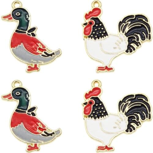 4pcs/pack Wild Goose Bird Charms Enamel Charms Animals dangle earrings cock rooster Charms Necklace pendant handmade Gift Funny