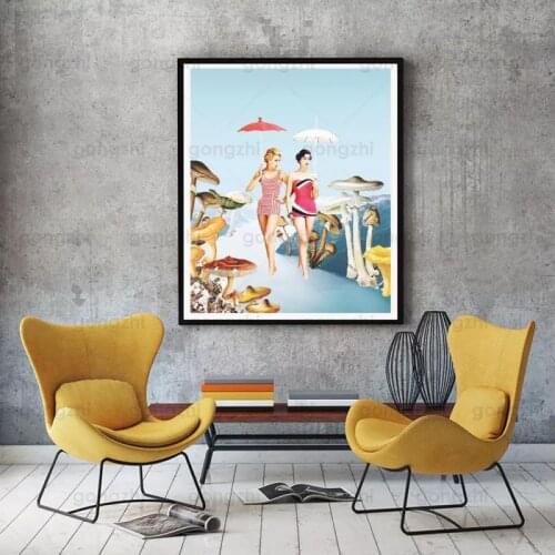 Abstract Fashion Sexy Woman Colorful Huge Mushroom Beauty Poster Frameless Canvas Hd Printing Custom Wall Painting