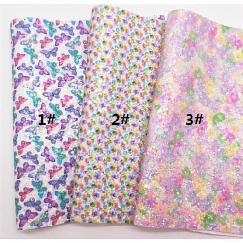 Butterfly Polka Dots Flowers Chunky Glitter Vinyl Fabric Sheet Felt Backing Synthetic Leather Faux Vinil DIY A4 SIZE 6S78