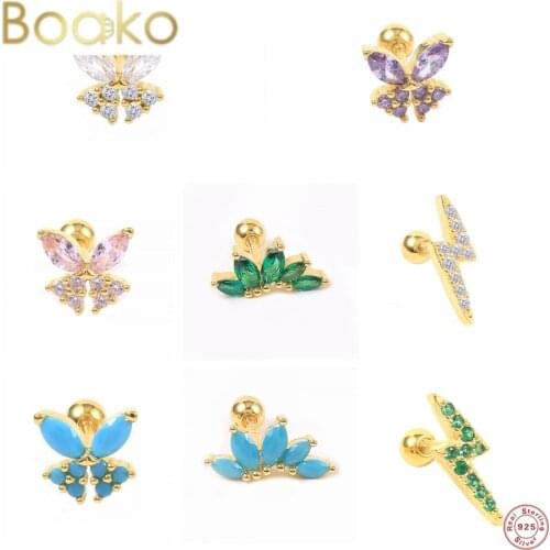 BOAKO 1pc Real 925 Sterling Silver Stud Earrings Helix Lightning Butterfly Piercing Earrings For Women Jewelry Cartilage Aretes