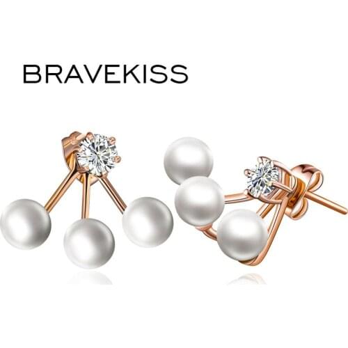 BRAVEKISS Cute Double Side Synthetic Pearl Stud Earrings With Fashion Brinco Rose Gold Color Jewelry for Women 2019 BJE0255A