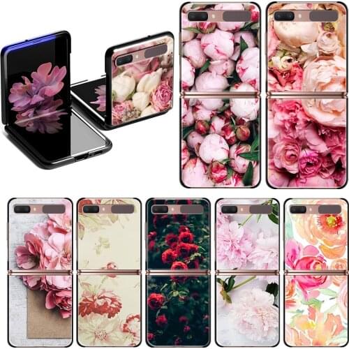 Case for Samsung Galaxy Z Flip 5G Hard Cases for Galaxy Z Flip 6.7" Black Phone Cover Flower Pink Peonies