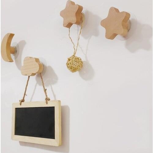 Nordic Wood Hook Home Decoration Star Moon Storage Rack Wooden Wall Hanger Coat Hook Storage Hanger Organizer wholesales