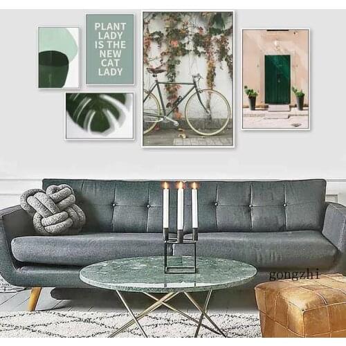 Door Covered with Green Plants Nordic Canvas Poster Vintage Bicycle Print Painting Decoration Wall Art Picture for Home Decor