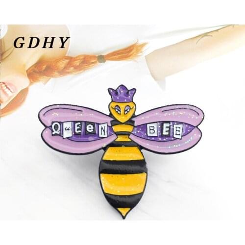 GDHY Cartoon Purple Queen Bee Brooch Sparkling Purple Bee Enamel Pins Backpack Shirt Badge Jewelry For Woman And Kids Gifts
