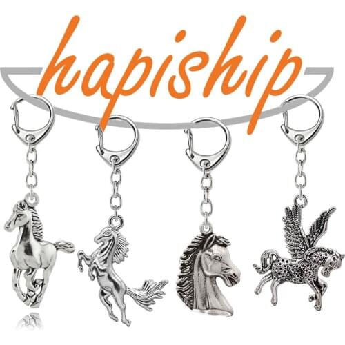Hapiship Top New Women/Mens Fashion Handmade Vintage Horse Head Key Chains Key Rings Alloy Charms Gifts YS4404