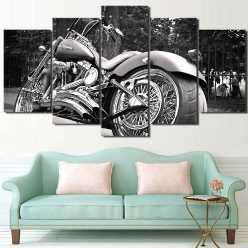 HD Printed 5 piece canvas art Motorcycle bike white balck Painting Canvas Print room decor Free shipping