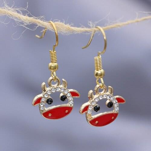 JAKONGO Gold Color Crystal Enamel Cow Charm Dangle Drop Earrings for Women Gift Party Love Girl Gift