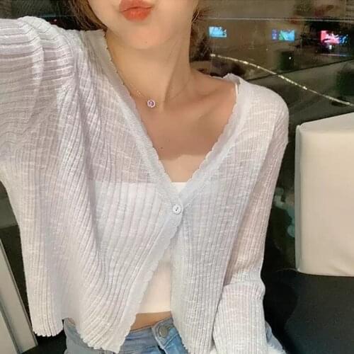 Cardigan Women Summer Sweet Sunscreen New Korean Fashion Chic Harajuku Cute Tops All-match Streetwear Mujer Vintage Cropped Pink