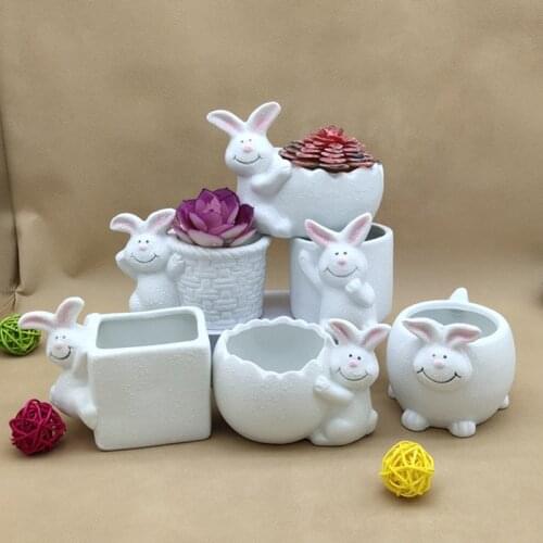Ceramic Animal Flowerpot Cartoon Rabbit Look Succulent Plant Flowerpot Home Bonsai Decoration Crafts Potted Pottery Decorative