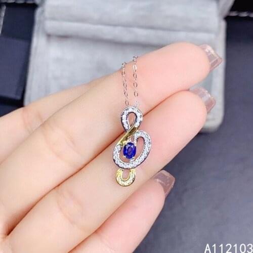 KJJEAXCMY fine jewelry 925 Sterling Silver inlaid natural sapphire Girl elegant exquisite notes GEM PENDANT support test