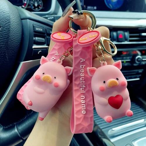 Cute Creative Epoxy Powder Pig Doll Key Chain Personality Car Keychain Cartoon Backpack Pendant Key Holder Gifts
