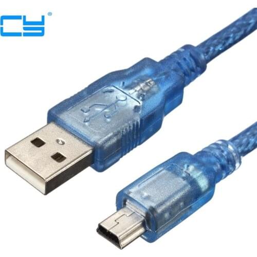 Mini USB Cabo do Carregador de Sincronizacao de Dados Transparente Azul Cabo para MP3 MP4 Celulares com Camera 0.3 m 0.5m 3.0m