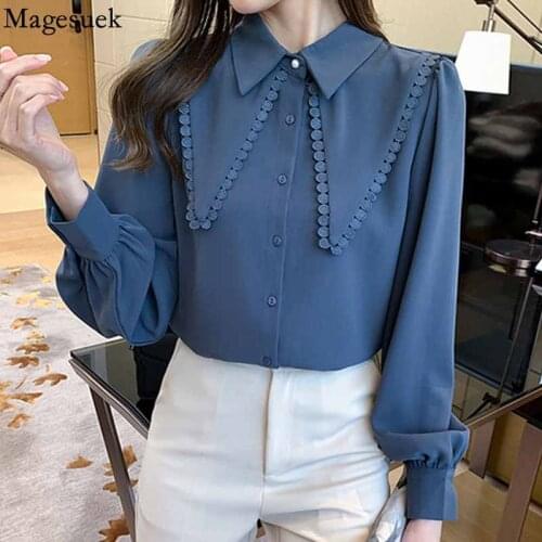 Fashion Long Sleeve Chiffon Shirt Autumn Turn-down Collar Elegant Blouse Women Tops Lady Loose Women Blouse Blusas Mujer 16361