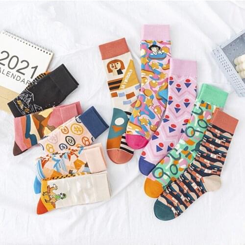 2021 New Printing Colorful Womens Socks Japanese Korean Style Casual Creative Soft Comfortable Hip Hop Happy Socks Retro