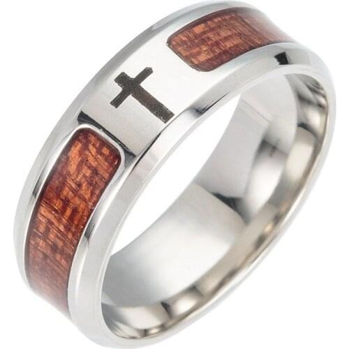 2021 Fashion New Stainless Steel Mens Ring Inlaid Acacia Half Ring Tree of Life Cross Creative Jewelry
