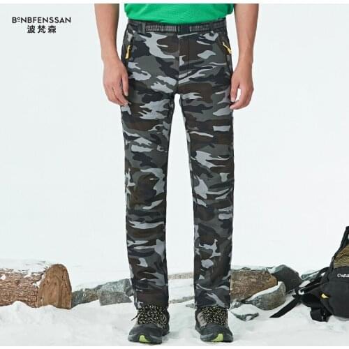 New Winter Men Hiking Pants Camouflage Fleece Thicken Outdoor Trousers Waterproof Windproof Thermal Camping Ski Climbing lbl1682