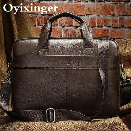 OYIXINGER Mens Shoulder Bag Genuine Leather Men Briefcase Retro Male Messenger Bag Business Laptop Handbag For 15 Inch Laptop