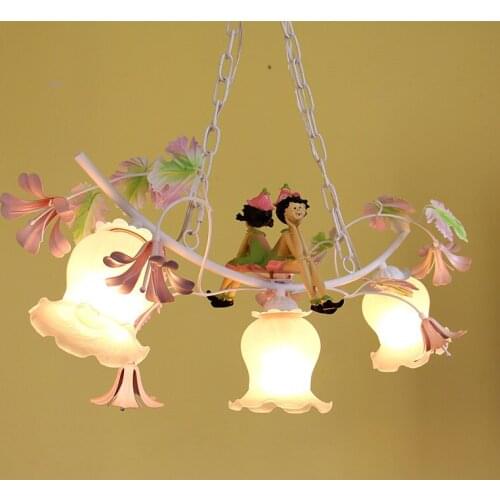 Pastoral Romantic Style Korean Wrought Iron Pendant Light Pink Rose Flower Bedroom Dining Room Hanging Lighting Lamp Ing pendant