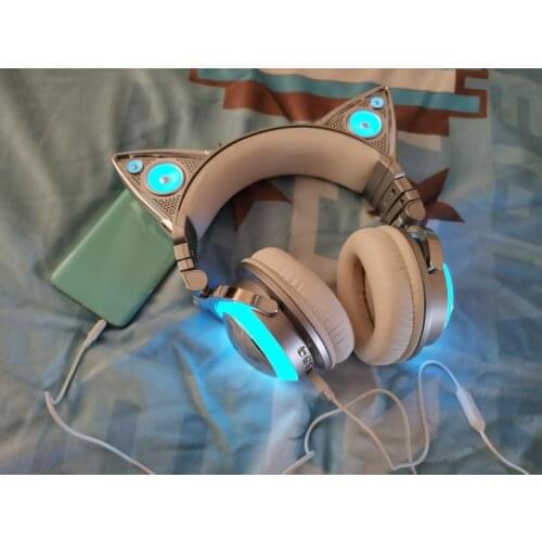 Almost new BROOKSTONE Cat ear Wireless bluetooth headphone Ariana Grande signature Silver RGB Luminescence girl game headset